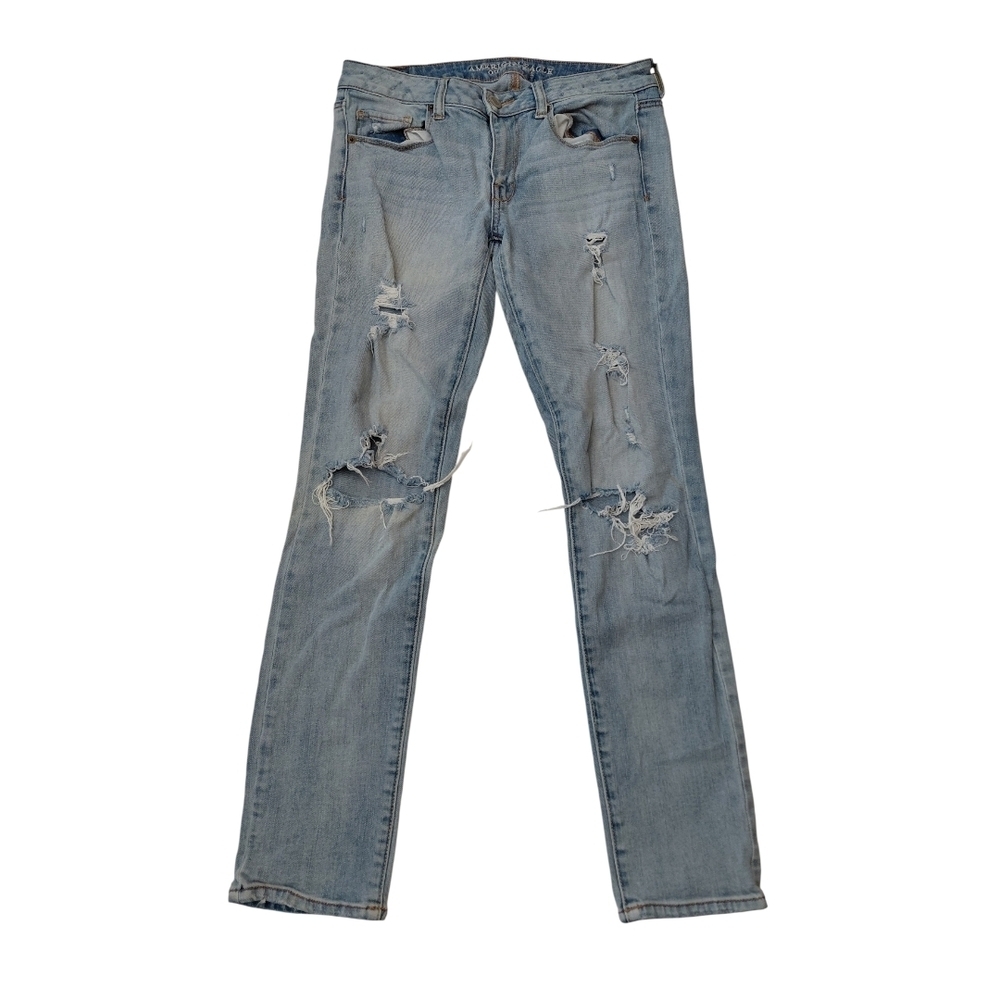 American Eagle Outfitters Women's Light Blue Distressed Skinny Jeans